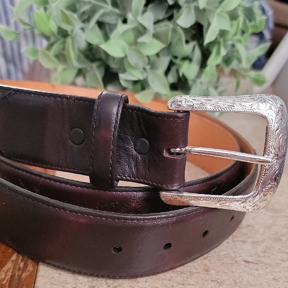 Men's Brown Leather Belt with Silver Buckle